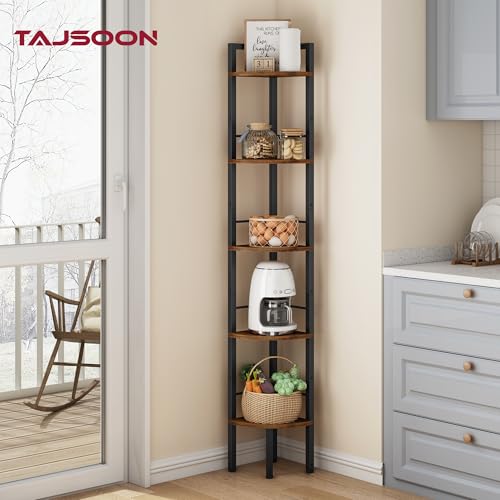 5-Tier Industrial Corner Shelf, 60.5" Tall Narrow Corner Bookshelf Stand