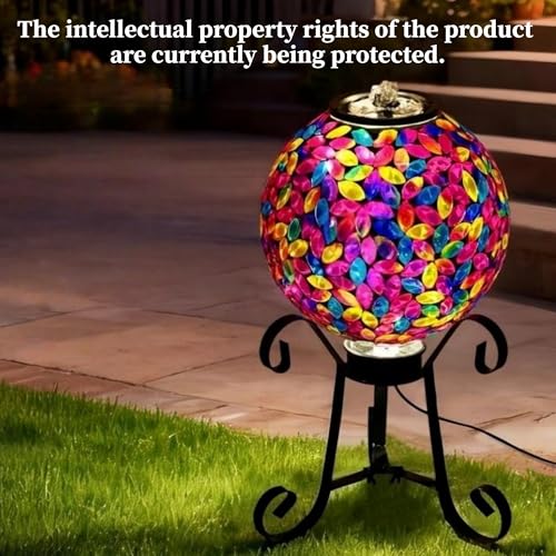 10-Inch Mosaic Glass Orb Water Fountain with Light for Indoor and Outdoor