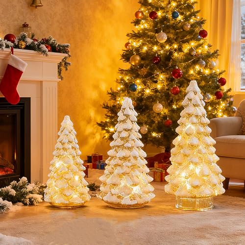 3PCS Christmas Ornaments Set,Tower Shaped Glass Xmas Tree, Mercury