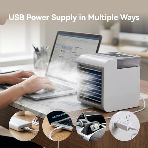 Portable Air Conditioner Fan, 4-in-1 Mini Evaporative Cooler with 450ml Tank