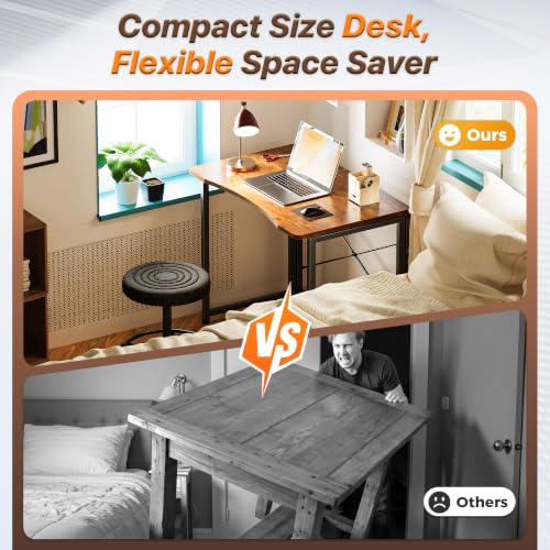 31.5-Inch Foldable Computer Desk for Small Spaces, Rustic Brown Writing Desk