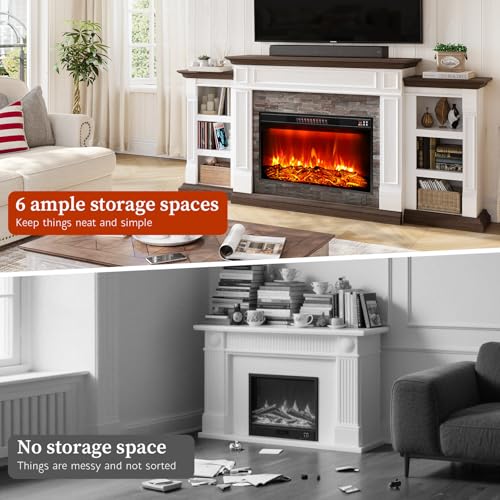 80-Inch Farmhouse TV Stand with Electric Fireplace and Storage