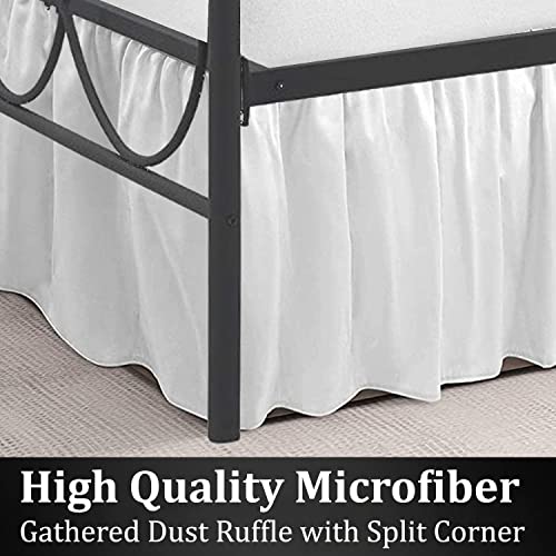 Full Size Ruffled Bed Skirt - 21 Inch Drop Split Corners Dust Ruffle (White)