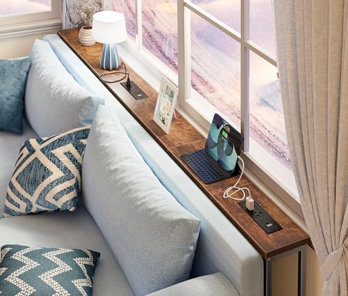 78.8-Inch Narrow Sofa Console Table with Charging Station, Rustic Brown