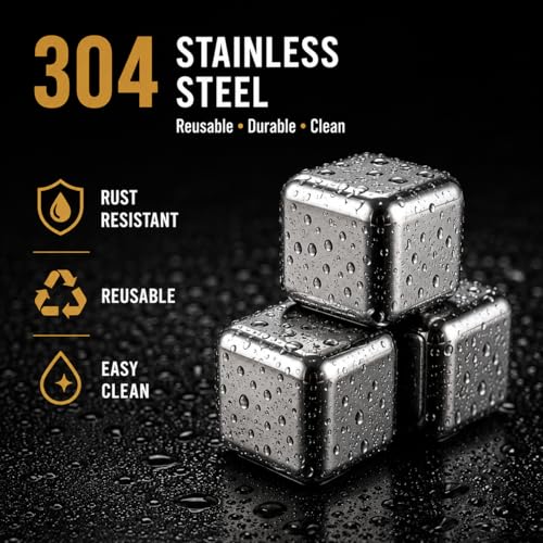 Reusable Stainless Steel Ice Cubes 6 Pack for Whiskey & Cocktails