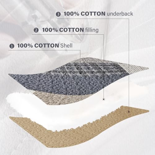 Oversized King Bedspread Set - 100% Cotton Reversible Quilt 120x120