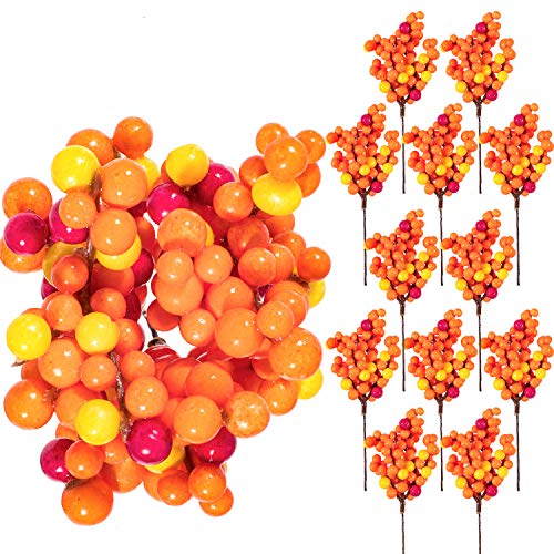 Whaline Artificial Berry Stems 12 Pack Fall Floral Picks and Sprays 5.9 Inch Autumn Orange Berry Twig Stem Branches for Autumn Thanksgiving Harvest Christmas Tree Wedding Holiday DIY Crafts Decoration