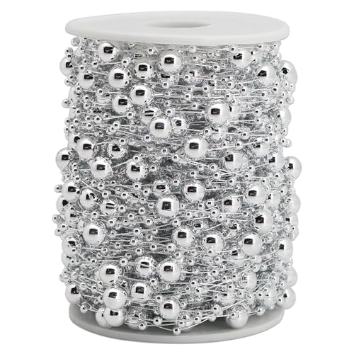 100ft Silver Faux Pearl Bead Garland String for Wedding Crafts & Decor