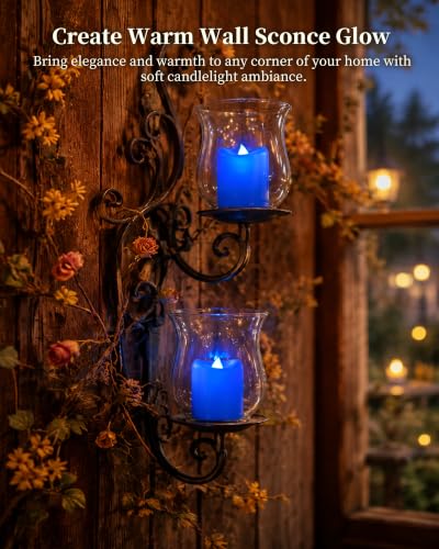 Ceremlit Blue LED Votive Candles 12 Pack Battery Operated Flameless Tealights