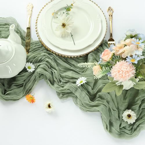 6 Pack Sage Green Cheesecloth Table Runners, 23 x 120 Inch Boho Gauze Fabric