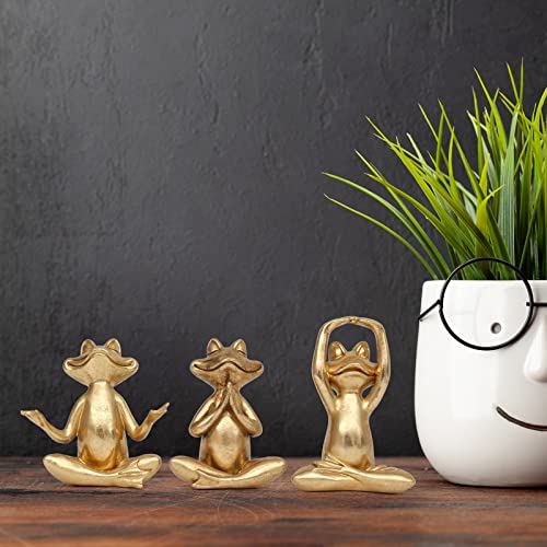 Gold Frog Yoga Figurines Set of 3 - Modern Resin Statue for Home Decor