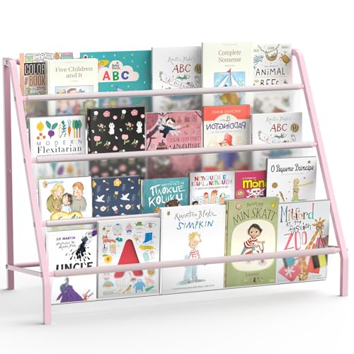 4-Tier Metal Kids Bookshelf - Transparent Front-Facing Toddler Book Rack