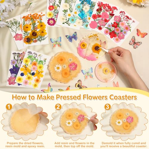 235 Pcs Pressed Dried Flowers and Resin Butterfly Stickers Set for Crafts