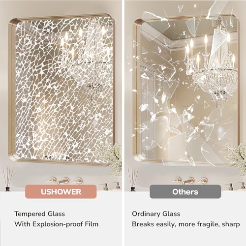 24x36 Brushed Gold Bathroom Mirror - 2 Pack, Rustproof Aluminum Frame
