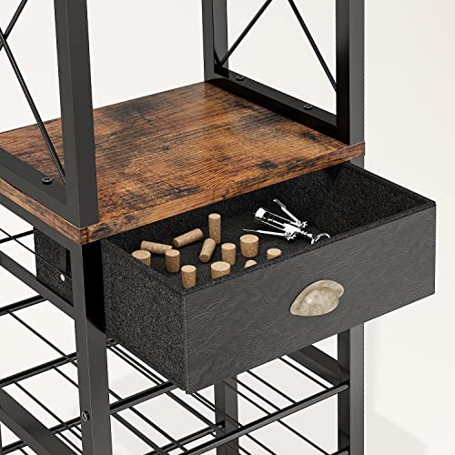 Homeiju Vintage Right Angle Wine Rack with Glass and Bottle Storage - Freestanding Bar Cabinet