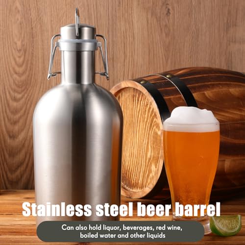 64 oz Stainless Steel Beer Growler, Leak Proof Half Gallon Travel Bottle