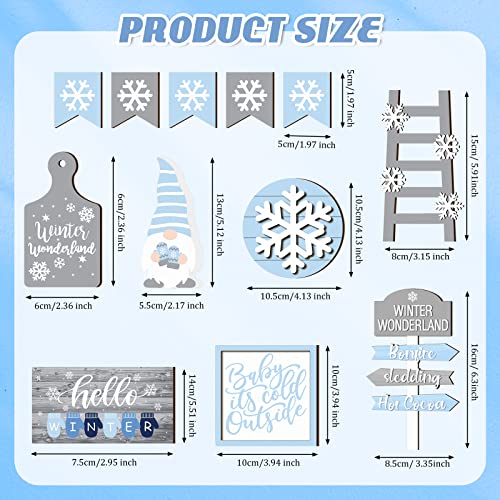 Yalikop 12-Piece Winter Tiered Tray Decor Set with Snowflake / Gnomes Style (Blue Gray) – Wood Signs