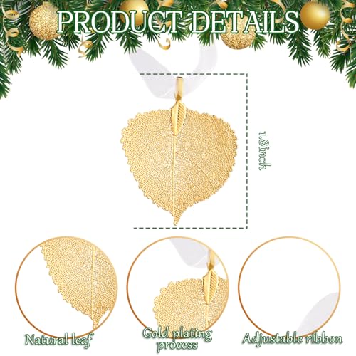 Thyle 12 Pack Gold Dipped Aspen Leaf Ornaments Seasonal Holiday Decor