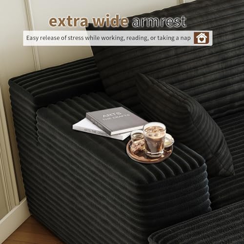 107.5" U-Shaped Modular Sectional Sofa with Ottoman, Plush Corduroy Fabric