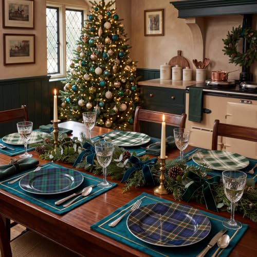 Christmas Green Plaid Melamine Salad Plates - Set of 8 8-inch Holiday Dinnerware