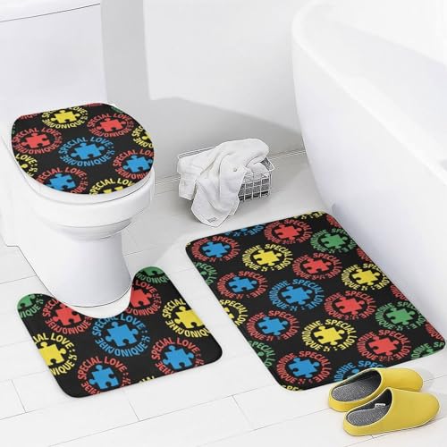 Autism Awareness Puzzle Heart 4-Piece Shower Curtain & Bath Mat Set