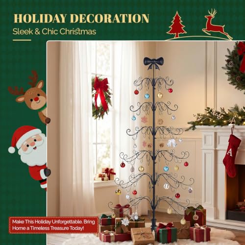 6ft Wrought Iron Christmas Ornament Display Tree Stand with Bow Topper