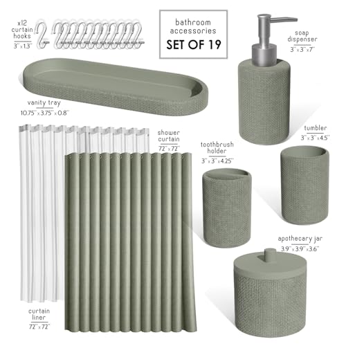 19-Piece Sage Green Bathroom Accessory Set with Shower Curtain