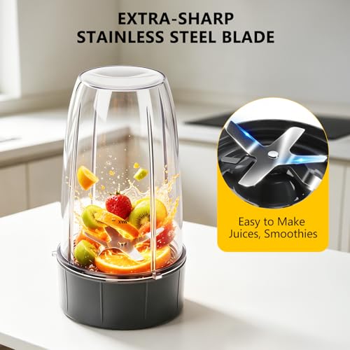 6-Piece Blender Accessory Set: 32oz & 24oz Cups with Extraction Blade & Lids