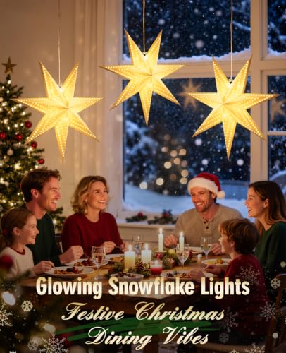 Luxspire 3 Pack C-17.7in Christmas Paper Star Lanterns with Lights, 8 Modes