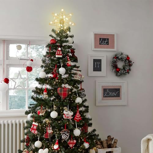 YEAHOME 7-Point Gold Star Christmas Tree Topper with 20 LEDs & Timer