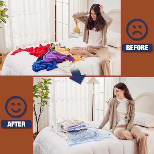 Hibag 12 Jumbo Vacuum Storage Bags for Bedding and Clothing with Hand Pump