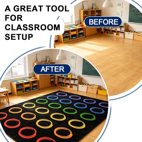 Large Classroom Seating Rug - 13' x 7'7" Colorful Circle Carpet for 24 Kids
