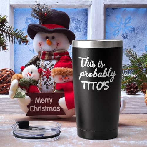 Qtencas 20oz Titos Insulated Travel Tumbler - Black, Funny Vodka Gift for Men Dad Husband