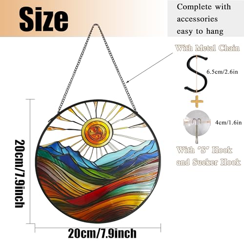 Sun Mountains Stained Glass Suncatcher - 7.9'' Boho Window Decor