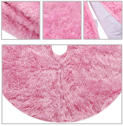 18-Inch Pink Faux Fur Christmas Tree Skirt for Small Tabletop Trees