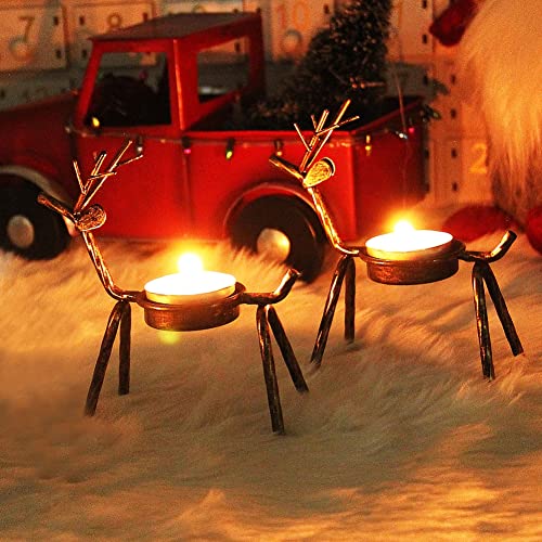 Set of 6 Metal Reindeer Tea Light Candle Holders for Christmas Decor