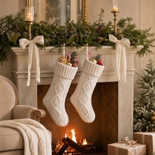 Cable Knit Christmas Stockings 6-Pack - 18-Inch Fireplace Holiday Decor
