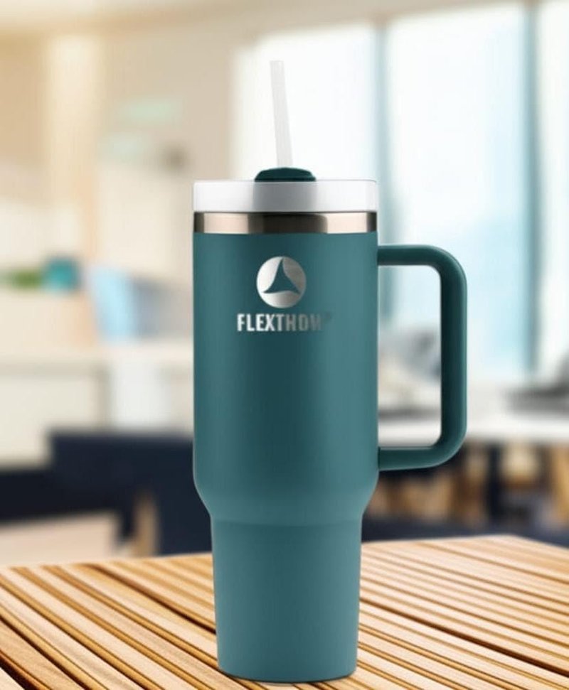 Flexthom Stainless Steel Vacuum Insulated Tumbler with Lid and Straw | 40oz Reusable Travel Mug for Water, Iced Tea, Coffee, and More | (Cyan)