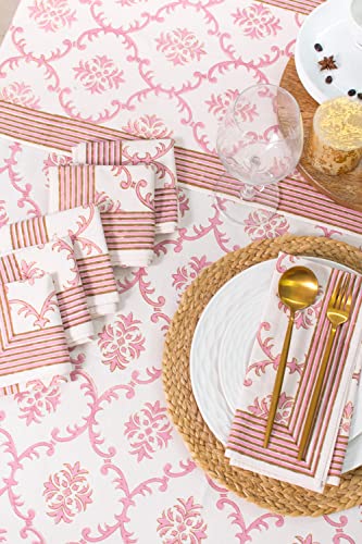 Pink Cotton Table Cloth 60x108 Inch Trellis Pattern for Dining & Events