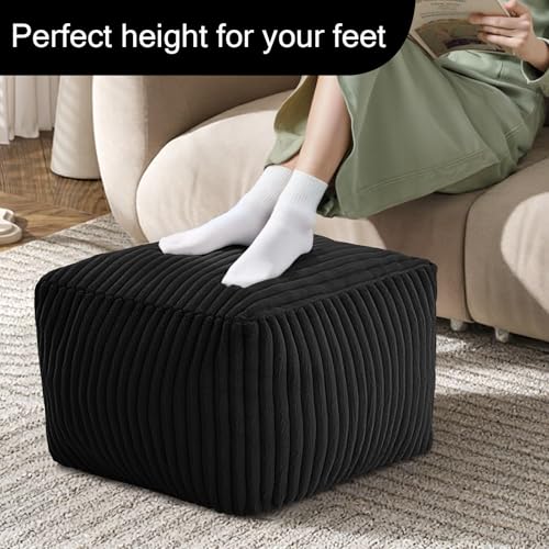 Square Faux Fur Pouf Ottoman, 20-Inch Plush Foam Filled Footrest for Living Room