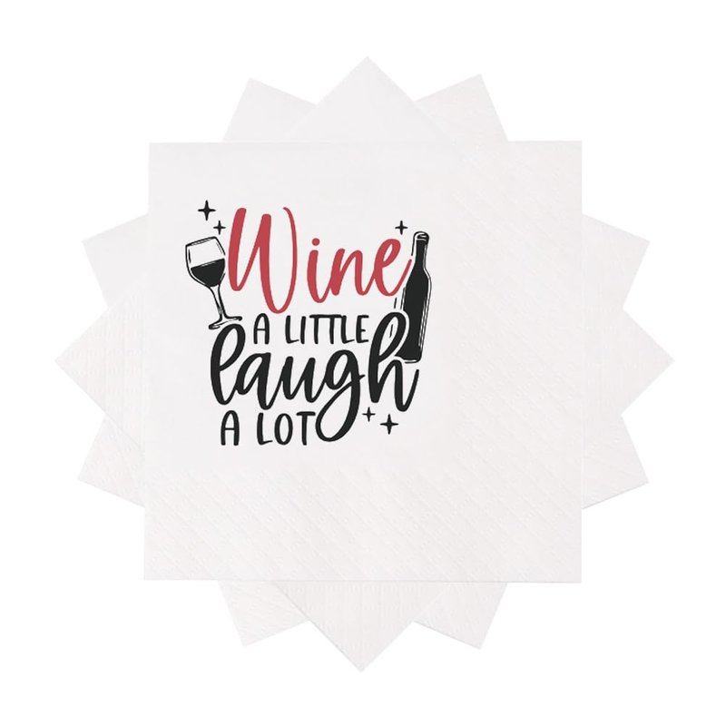 VOWFOO Funny Fiesta Wine Drinking Quotes Saying Cocktail Napkins Party Beverage Bar Paper Novelty Humorous Quirky Gag Gift 100Pcs 4.5 x 4.5 15-ply(Wine A Little Laugh A Lot)