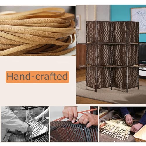 4-Panel Folding Room Divider with Shelves, 5.9ft Wooden Privacy Screen