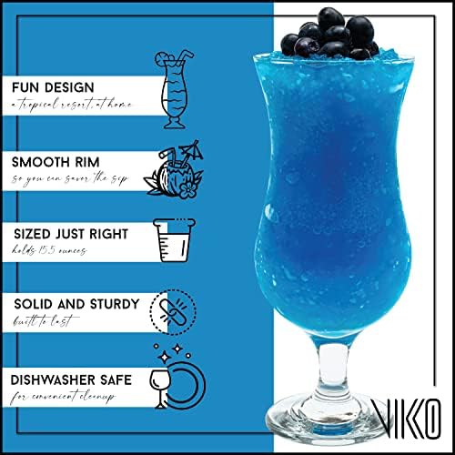 Vikko Hurricane Glasses Set of 4, 13.25 oz Tropical Cocktail & Drinkware