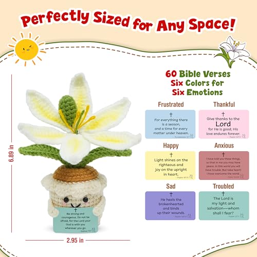 Crochet Lily Flower with 60 Bible Verse Cards - Inspirational Faith Gift