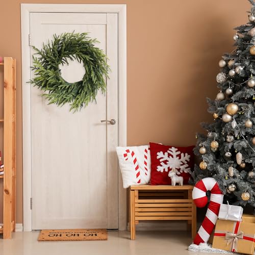 HomeKaren 24-Inch Real Touch Norfolk Pine Christmas Wreath for Front Door - Indoor & Outdoor Holiday Decor