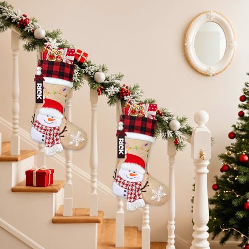 Demiuko 17-Inch Snowman Christmas Stocking with Personalized Name Tag - 1PC