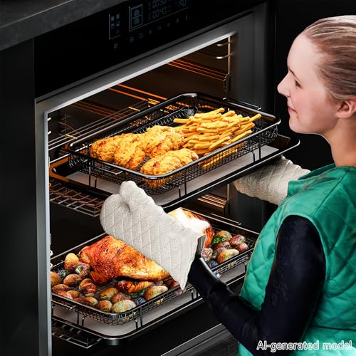 2-Piece Stainless Steel Air Fryer Basket and Tray Set for Oven with Papers