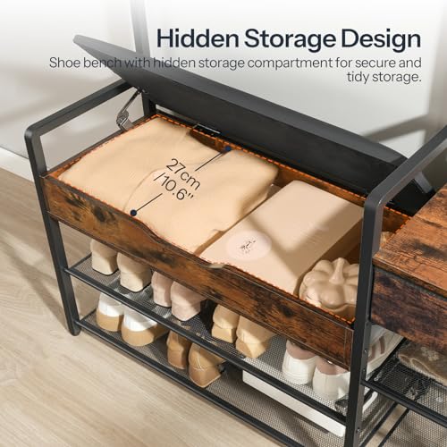 HOOBRO Rustic Brown & Black 5-in-1 Hall Tree with Bench & Shoe Storage