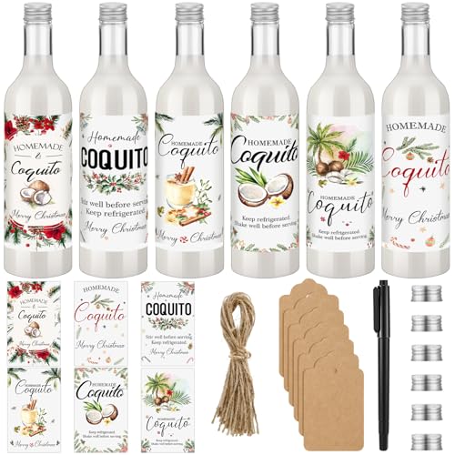 Potchen Lovely 12 Pack 25oz Christmas Coquito Plastic Wine Bottles for Homemade Drinks