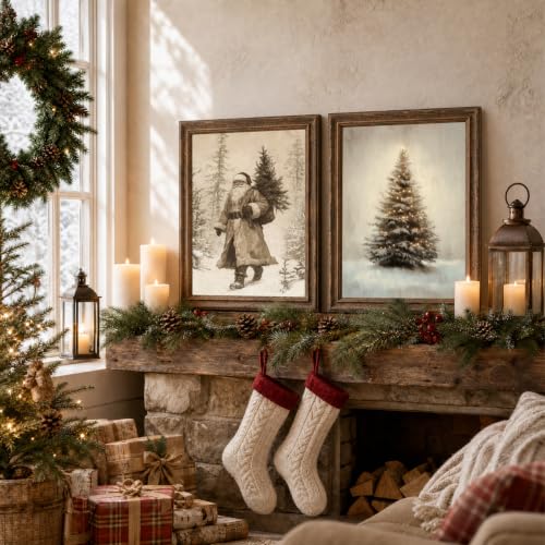 Yhliua Vintage Christmas Wall Art Set 8x10 Inches Unframed Holiday Prints - 10x8 Inch Variation